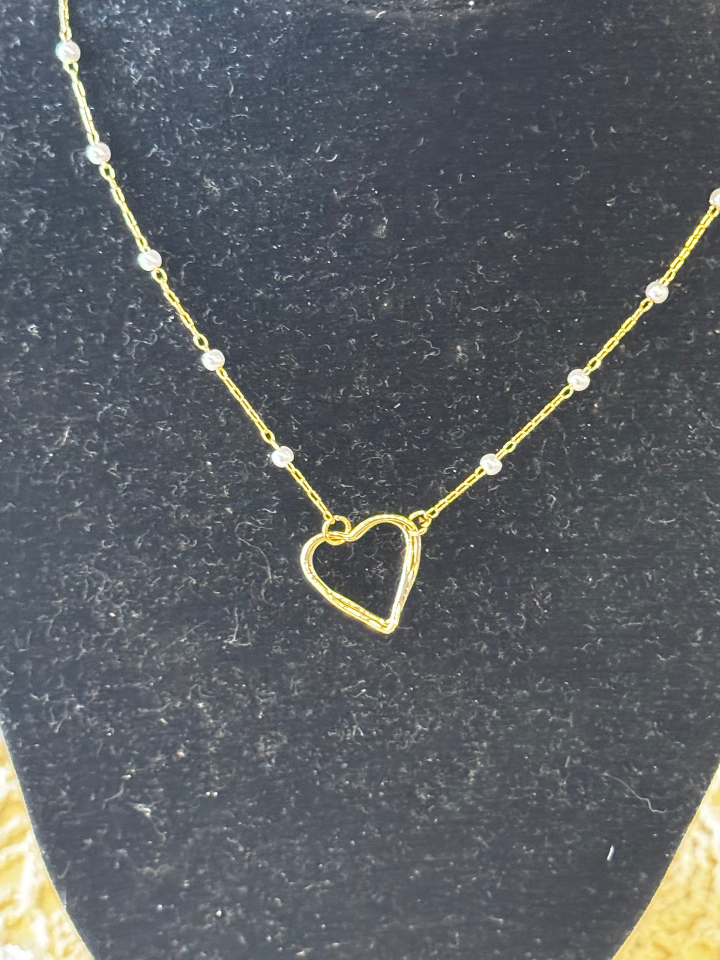 White Pearl Station Heart Necklace