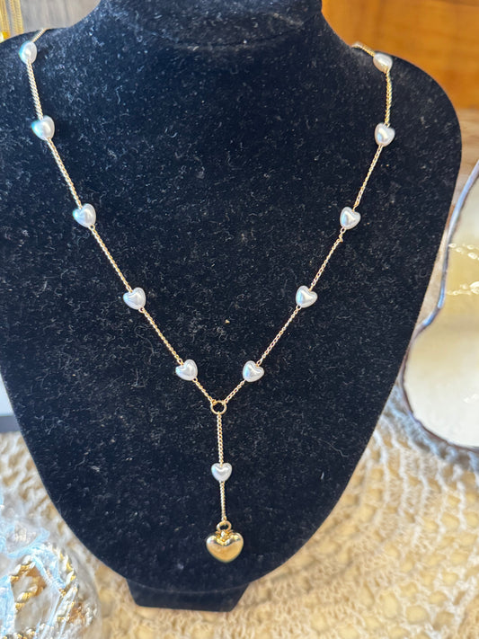Heart Pendant Pearl Bead Necklace
