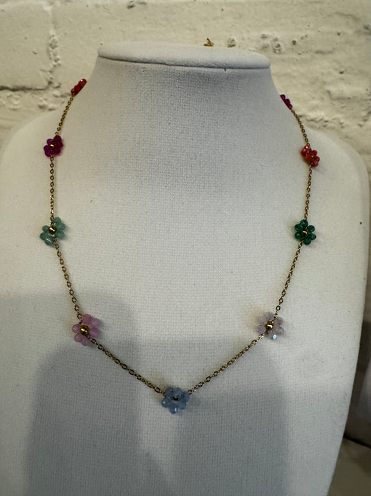 Multi Dainty Flowers Necklace
