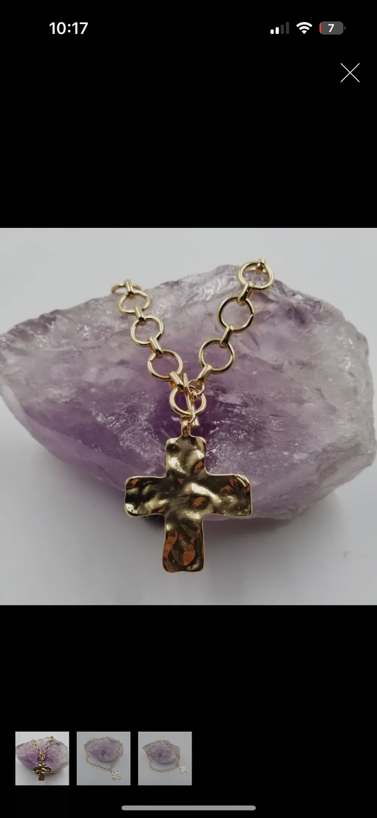 Hammered Gold Cross Necklace