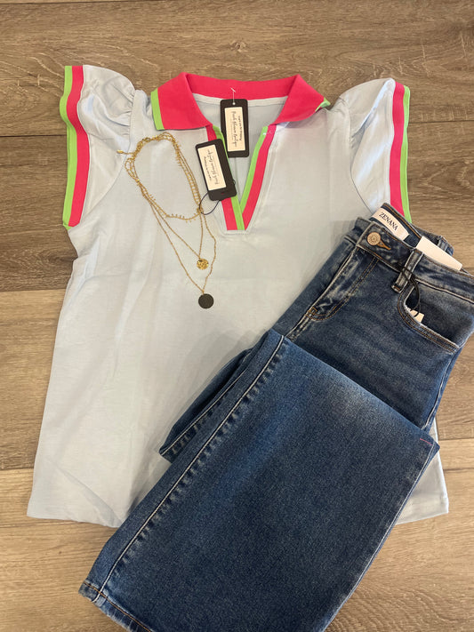 Collared V Neck Blouse